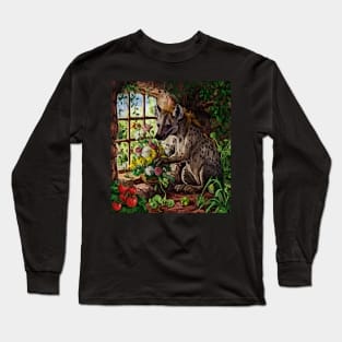 watercolor hyena with garden and mixed flowers Long Sleeve T-Shirt